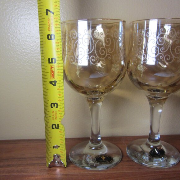 10 oz cristalleria fumo italy amber swirls wine glass NWT - pair of 2 (W5949) - Picture 6 of 10